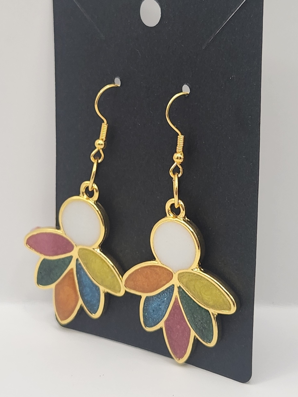 ​Handmade Multicolor Resin Lotus Petal Earrings – 14K Gold Plated